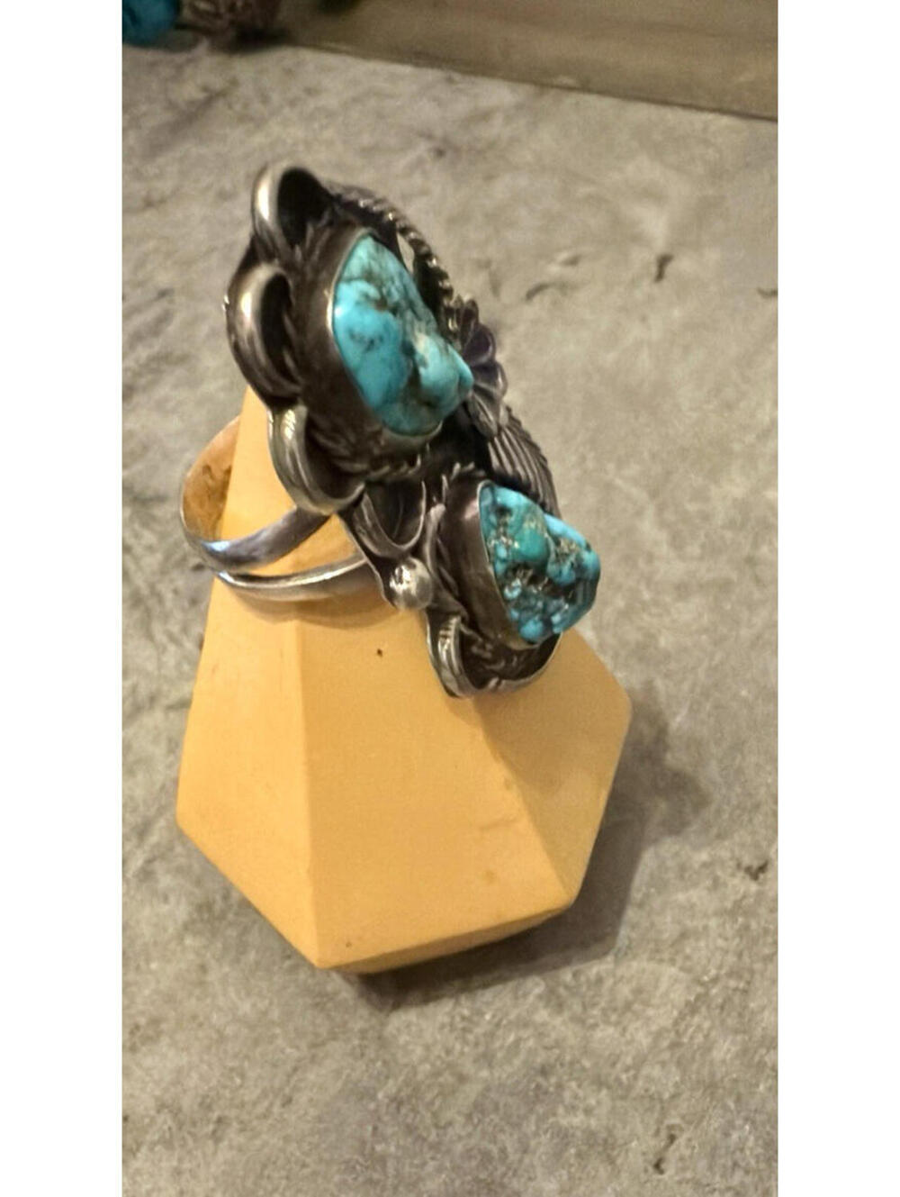 Turquoise Signet Ring Native American Navajo Sterling Silver 925 Size 5.5 Signed - Picture 6 of 9